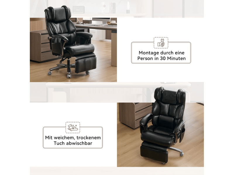  Fauteuil de bureau 88x70x112,5 cm avec massage et chauffage polyuréthane (pu) noir  - Conforama D