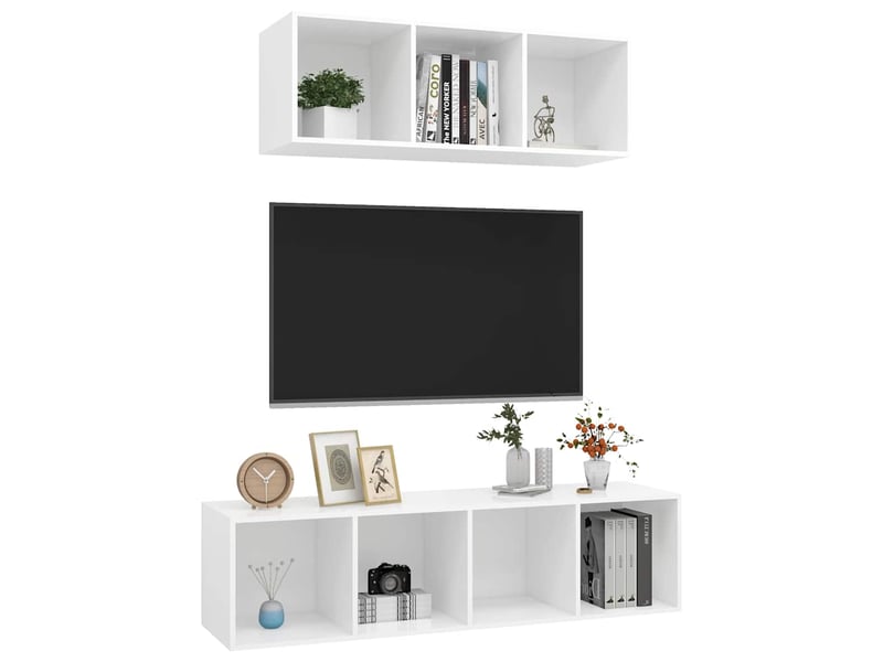  Ensemble de meuble tv - banc tv - meuble de rangement 2 pcs blanc bois d'ingénierie  - Conforama C