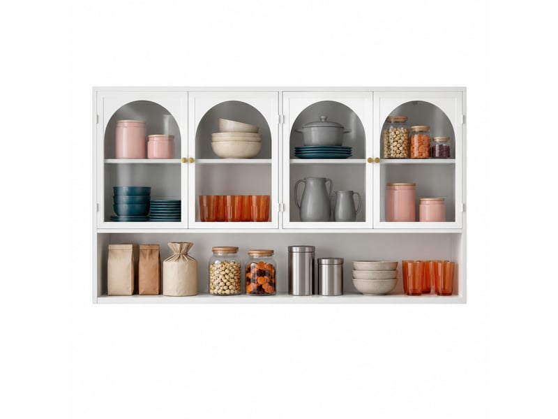  Armoire murale à 4 portes avec étagères en verre gris et métal pour cuisine et salon 120 × 23 × 70 cm  - Conforama A