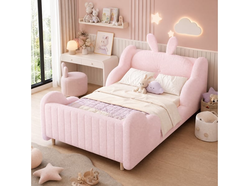  Lit enfant 90x200 cm avec coussin et côtés nuage coloris rose  - Conforama D