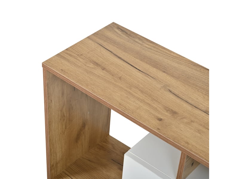  Meuble tv 180 cm, 6 rangements, pour écran jusqu’à 85 pouces, blanc et bois naturel  - Conforama E