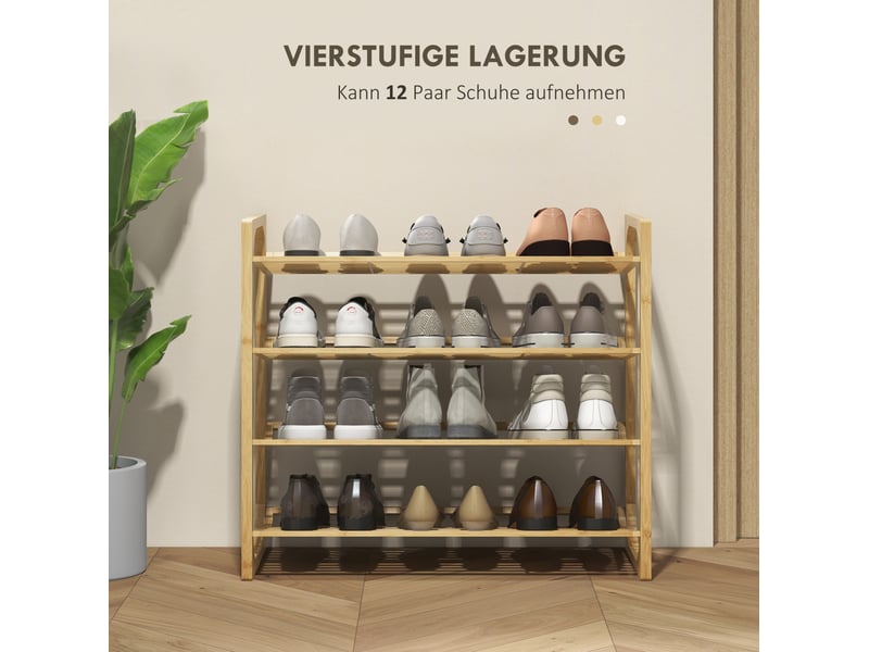 Étagère à chaussures tcqpz en bambou 4 niveaux pour 12 paires avec poignée 76 x 33 x 67 cm naturel  - Conforama D