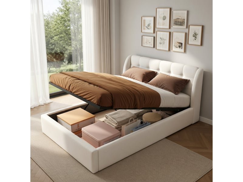  Canapé-lit pour enfant 90 x 190 cm, avec rangement hydraulique, en velours, vert  - Conforama D