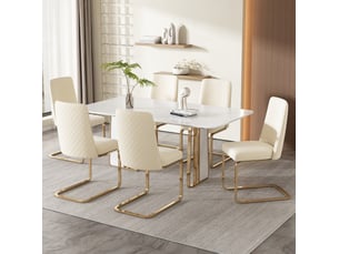 Lot de 6 chaises de salle à manger en velours beige avec pieds en métal doré