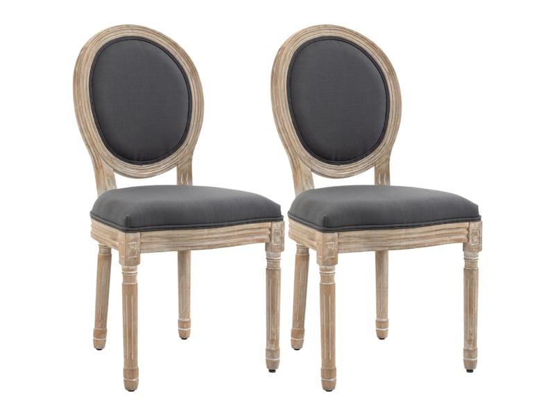  Lot de 2 chaises de salle à manger rembourrées à dossier haut  - pieds sculptés bois et métal - gris  - Conforama A