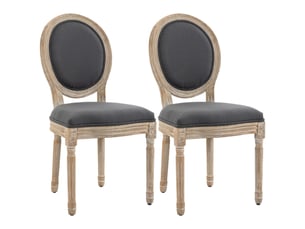 Lot de 2 chaises de salle à manger rembourrées à dossier haut - pieds sculptés bois et métal - gris