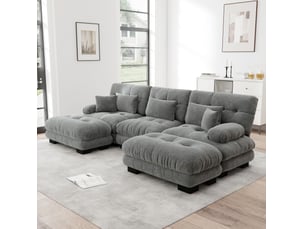 Canapé d'angle modulable convertible avec ottomans mobiles et assise profonde en chenille gris 313 × 145 × 81 cm