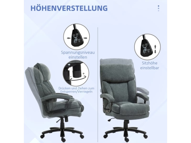 Chaise de bureau grande taille, structure robuste, revêtement doux gris, charge 200 kg - Conforama D