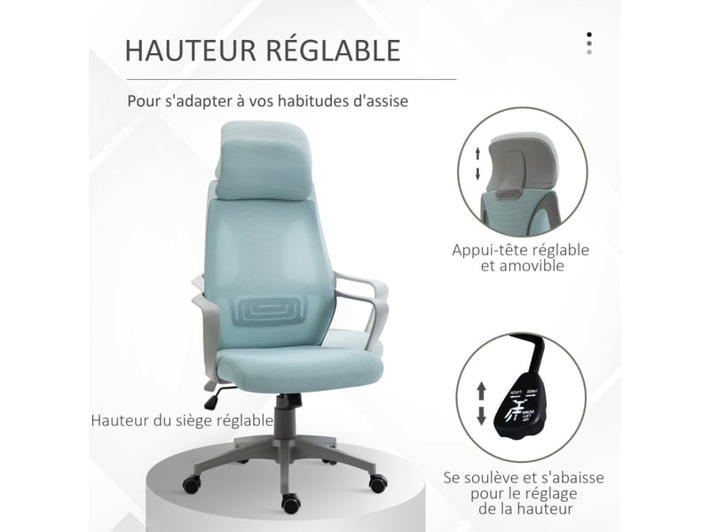  Chaise de bureau ergonomique inclinable réglable erlena bleu  - Conforama D