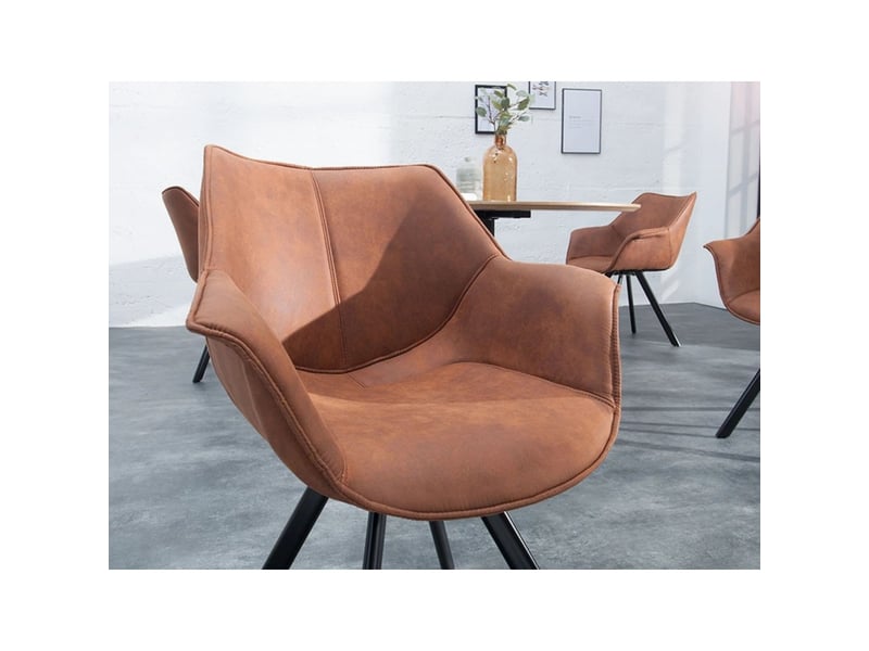  Lot de 2 chaises design comfy pivotantes à 180° en microfibre marron et pieds noirs  - Conforama E