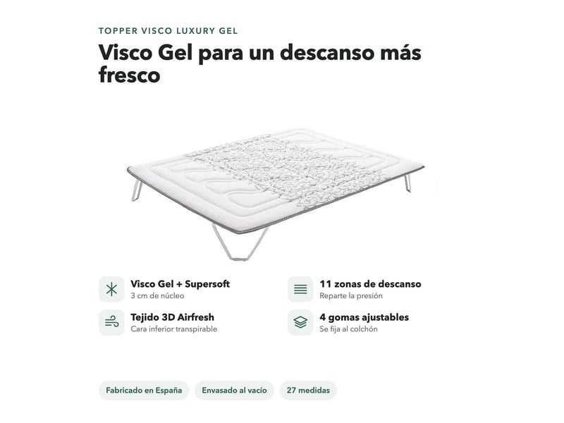  Surmatelas visco luxury gel - visco gel + supersoft 3 cm, 11 zones et 4 élastiques ajustables 8435720054101 - Conforama E
