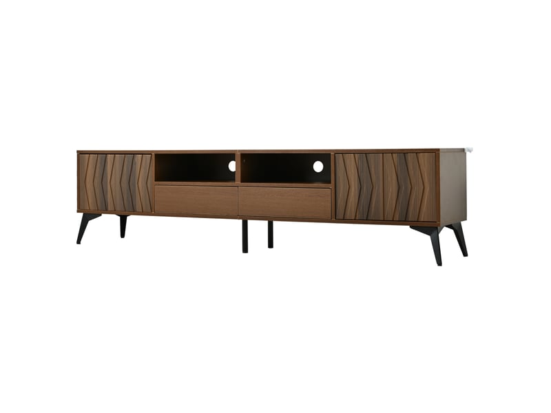  Meuble tv 180x35x45 cm avec 2 portes et  2 tiroirs en panneau de particules, passe-câbles, couleur marron  - Conforama A