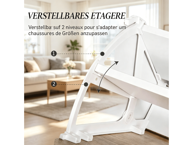  Meuble à chaussures,60x24x105,5 cm,2 abattants,blanc et finition chêne clair  - Conforama E