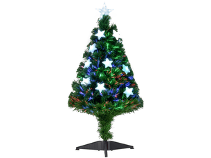 Sapin de noël artificiel lumineux 90h cm fibre optique led multicolore + support pied 90 branches étoile sommet brillante vert