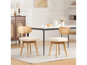 Lot de 2 chaises pivotantes 360° rotin et chenille beige, h77 cm