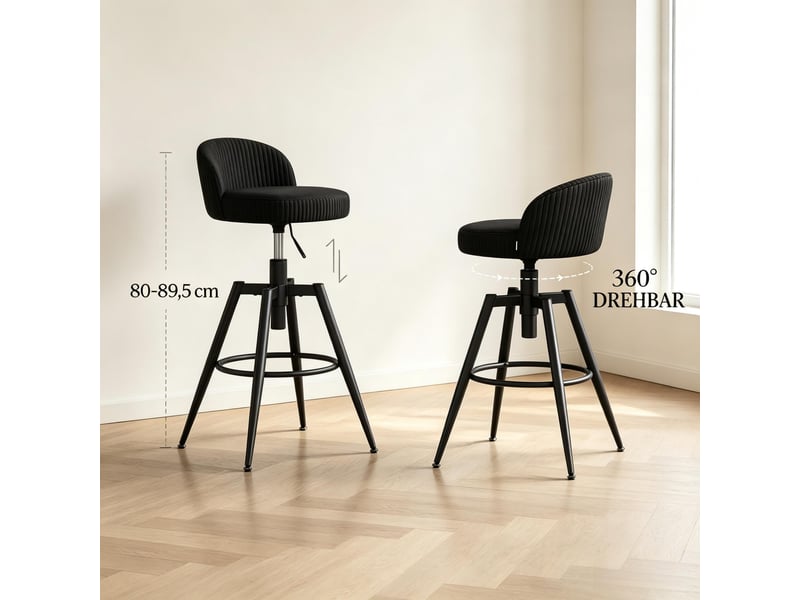  Lot de 2 tabourets de bar pivotants et réglables en velours côtelé noir T5828P581341 - Conforama E