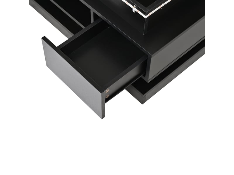 Table basse relevable avec 2 tiroirs, rangement et led pour salon 100×50×40 cm en panneaux de particules noir - Conforama D