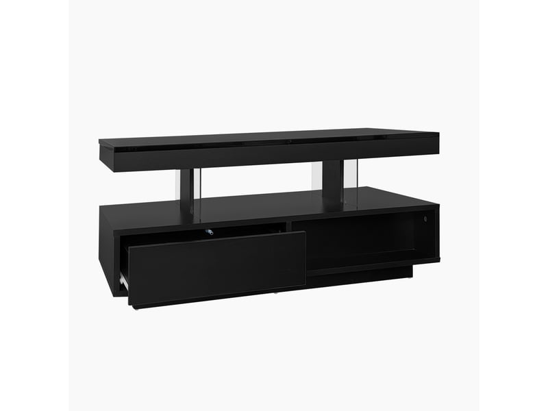  Table basse avec éclairage led 95x50x42,5 cm panneau de particules et verre table basse noire brillante  - Conforama R