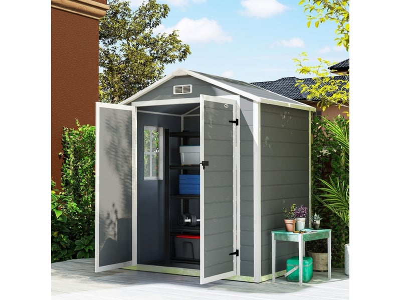  Abri de jardin métallique 183 x 134 x 210 cm gris, aluminium, double porte verrouillable avec fenêtre  - Conforama B