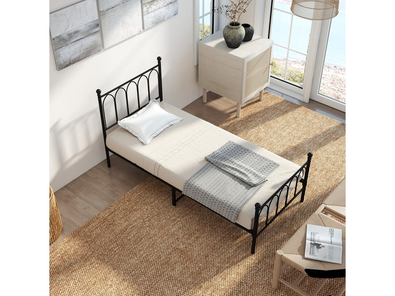  Tcqpz lit simple 90x200 cm en métal noir avec sommier à lattes, sans matelas  - Conforama E