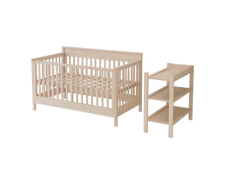 Lit bébé 3-en-1 avec table à langer 184,5x74,5x90 cm en pin massif, coloris naturel  - Conforama E