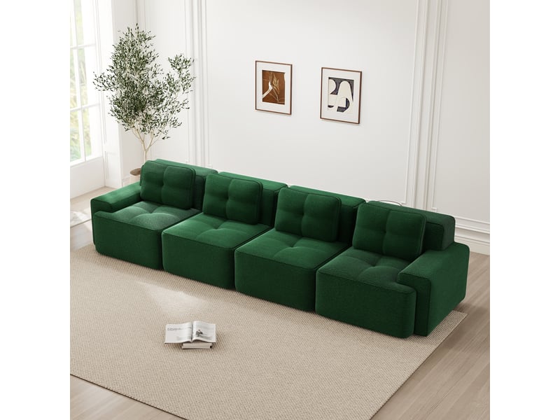 Canapé modulable, canapé 4 places – en velours côtelé, style cloud, vert, base antidérapante, sans cadre, sans montage - Conforama A