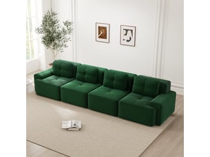 Canapé modulable, canapé 4 places – en velours côtelé, style cloud, vert, base antidérapante, sans cadre, sans montage