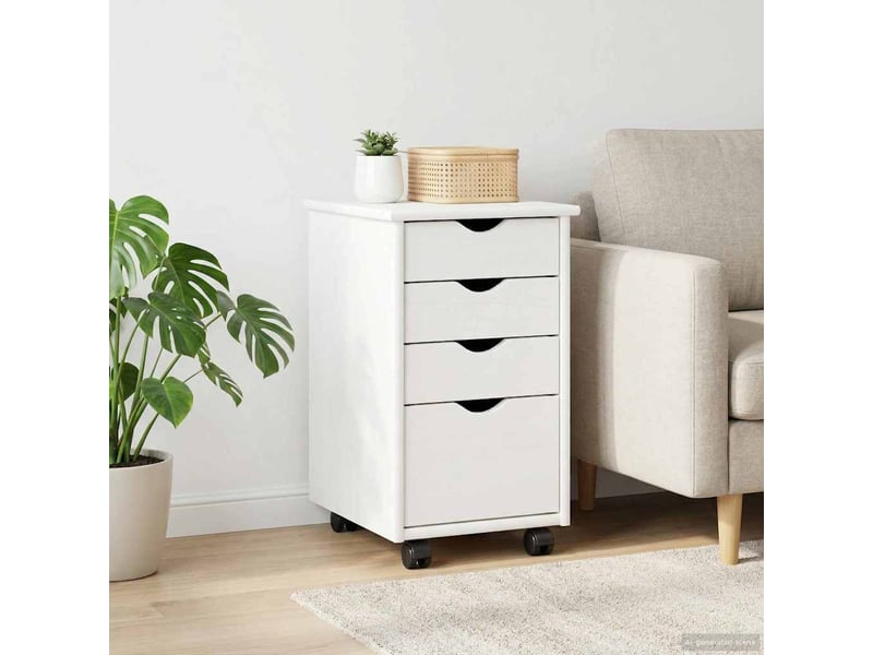 Caisson roulant de bureau avec roue blanc 34 x 39 x 56 cm pin massif - Conforama C