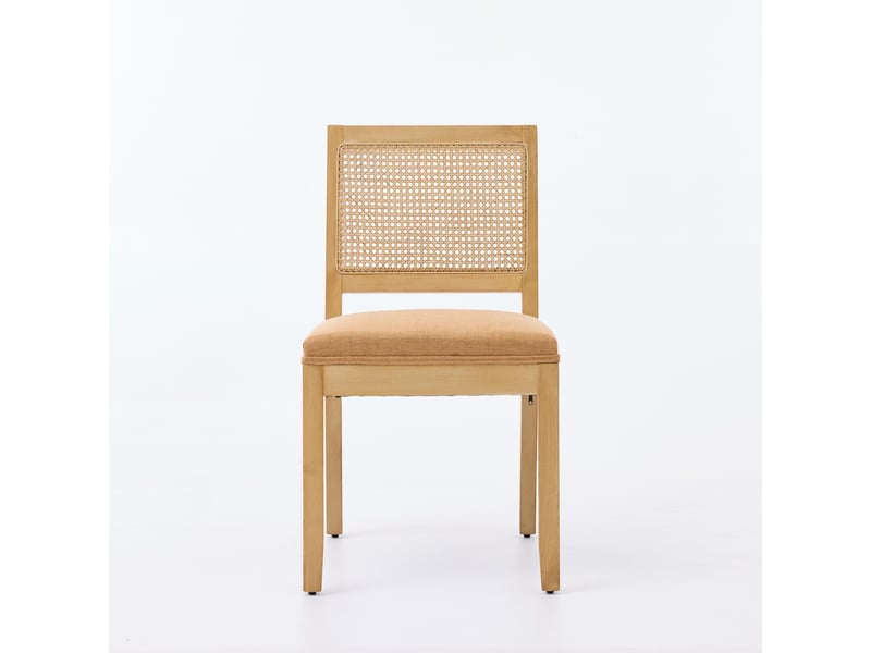  Lot de 2 chaises de salle à manger en rotin dossier cannage cadre bois massif naturel assise rembourrée mousse ressort s pour cuisine maison beige  - Conforama A