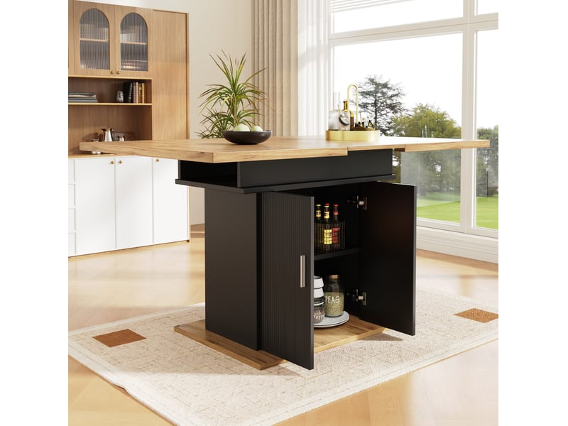 Table extensible (110)140×70x76cm avec espace de rangement, design à double porte, polyvalente, mdf, naturel et noir - Conforama C