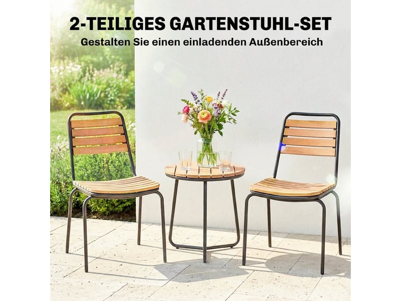  Lot de 2 chaises de jardin empilables en acier et eucalyptus 47 x 61 x 81 cm  - Conforama D