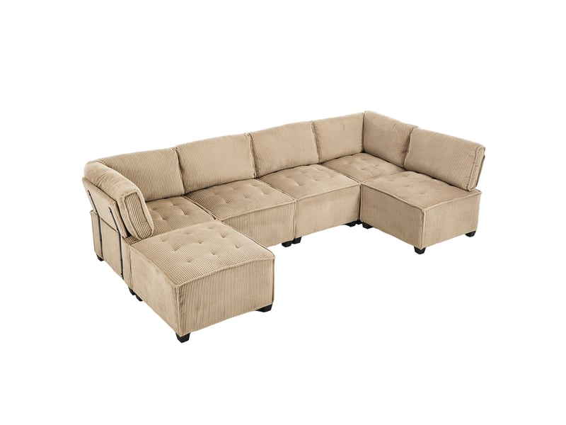  Canapé modulable 6 places en velours côtelé kaki 308x154x82 cm  - Conforama A