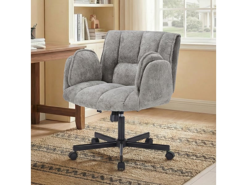  Chaise de bureau pivotante avec accoudoirs rabattables et soutien lombaire réglable, en tissu gris  - Conforama B