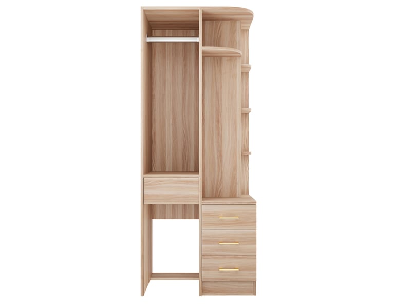  Armoire ouverte 70 x 55 x 175 cm avec penderie, étagères et 3 tiroirs, bois  - Conforama A