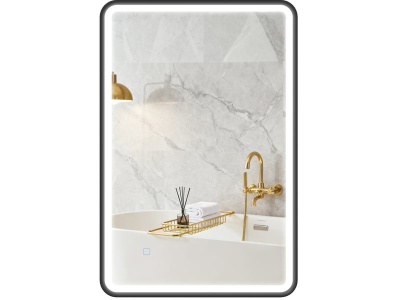  Miroir de salle de bain led 90 x 60 cm noir, verre trempé, éclairage réglable et fonction antibuée  - Conforama A