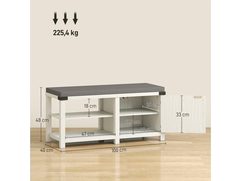  Étagère à chaussures avec siège, compartiments pour 7 paires de chaussures, pour entrée, salon, chambre, 100 x 40 x 48 cm, blancgris  - Conforama E