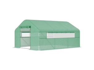 Serre tunnel 4x3x2 m avec 2 fenêtres, bâche en pe anti-uv et 1 porte enroulable avec fermeture éclair (verte)