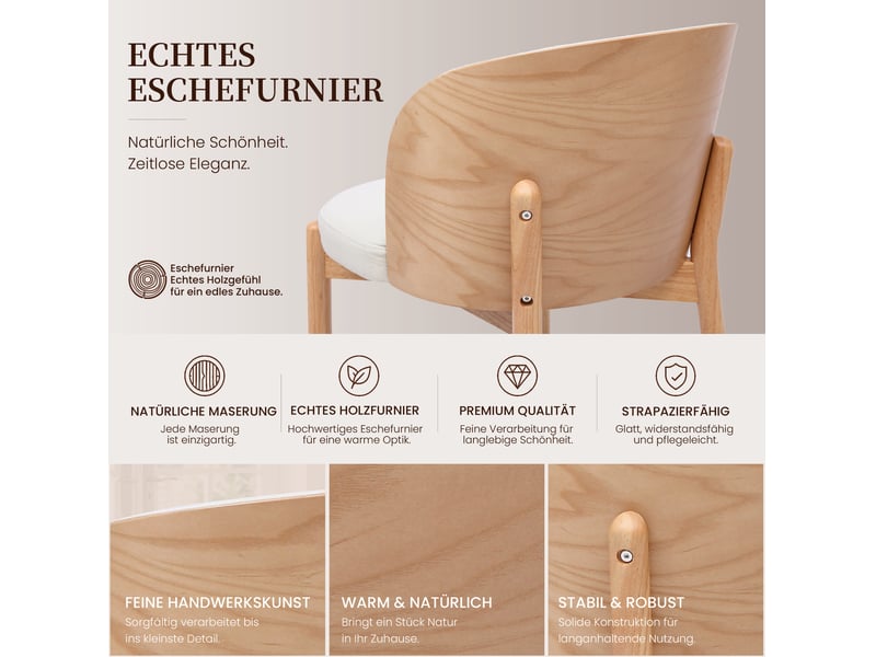  Chaise de salle à manger lot de 6 avec dossier enveloppant et assise rembourrée en tissu et bois naturel  - Conforama D