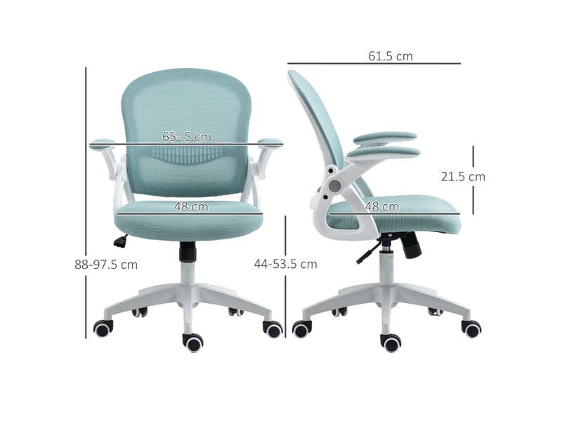  Chaise de bureau ergonomique avec dossier en maille et hauteur réglable, 65,5 x 61,5 x 88-97,5 cm, bleue  - Conforama E