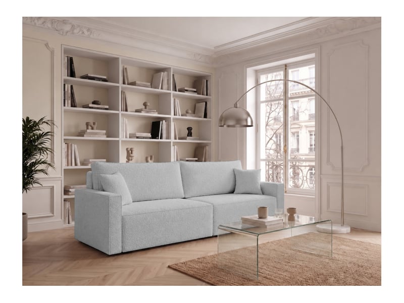  Farah - canapé droit 3 places convertible accoudoirs slim en tissu bouclettes généreuses  - Conforama B