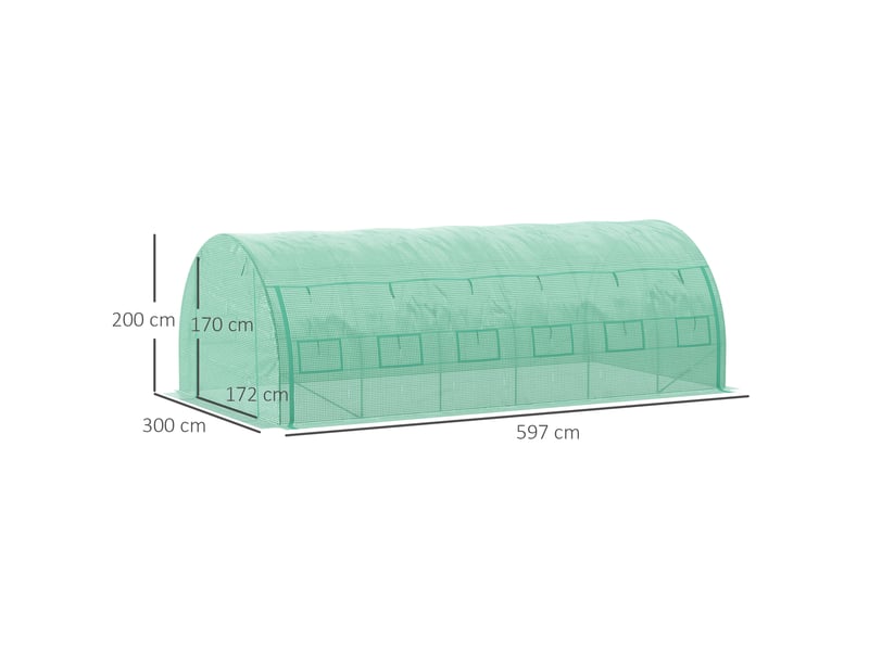 Serre tunnel de jardin 6x3x2 m verte en acier galvanisé, protection uv, à pied, porte enroulable - Conforama C