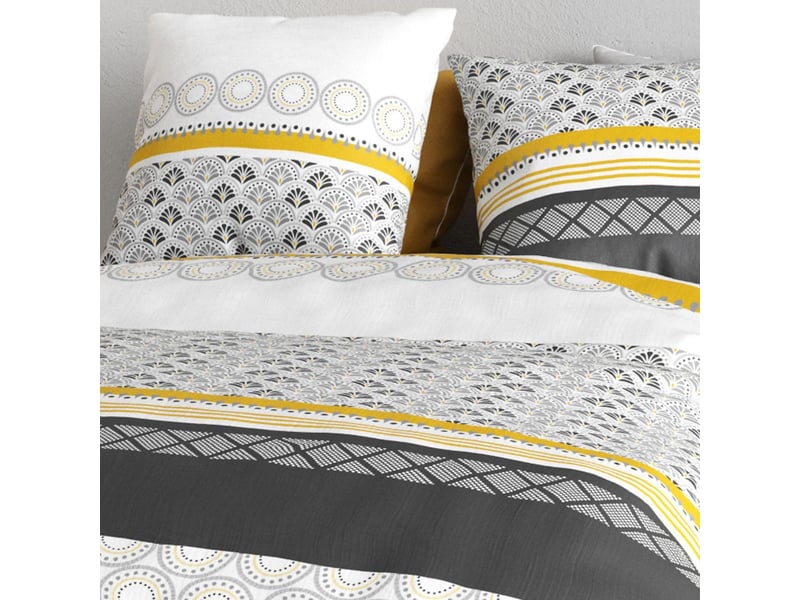  Parure housse de couette 240x220cm + 2 taies motif blanc gris et jaune 100% coton - ipsar IPSAR - Conforama D