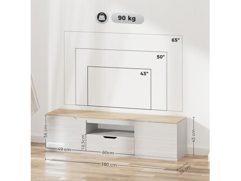  Meuble tv 160x38x43 cm 3 compartiments avec tiroir mdf naturel  - Conforama E