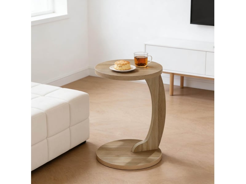  Table basse ronde c 38x38x55 cm mdf chêne clair  - Conforama D