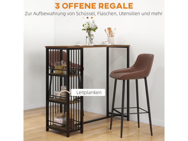  Table de bar avec 3 étagères en panneau de particules et acier 120 x 40 x 105 cm  - Conforama D