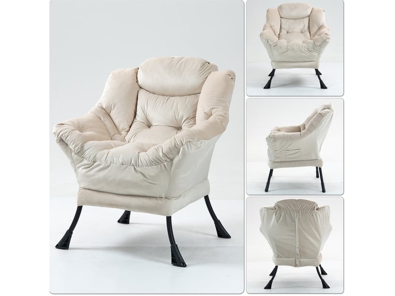  Fauteuil de détente ulevr avec poche latérale, soutien de la nuque, structure en métal kaki, 75 x 80 x 85 cm  - Conforama E