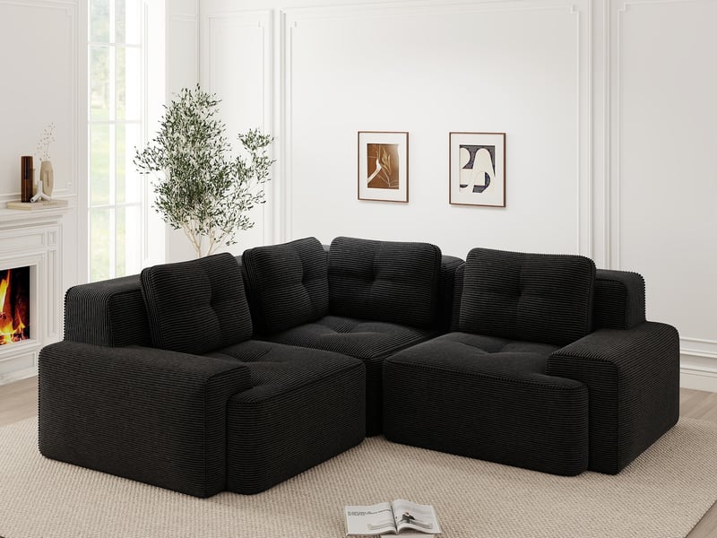  Canapé modulable d’angle en velours côtelé noir, sans montage  - Conforama B
