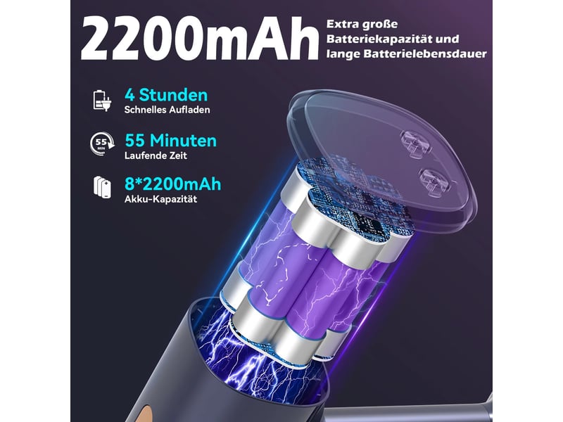 Aspirateur balai sans fil 350 w avec aspiration 55 kpa, filtration 5 en 1 et autonomie 55 min, pour tapis et poils d’animaux  - Conforama D