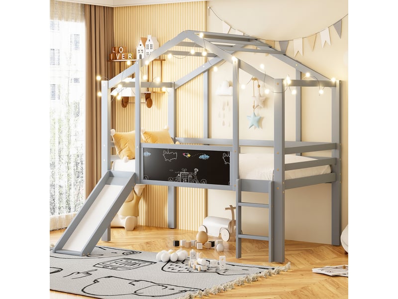  Lit mezzanine 90x200 cm coloris gris bois massif lit enfant gris - Conforama D