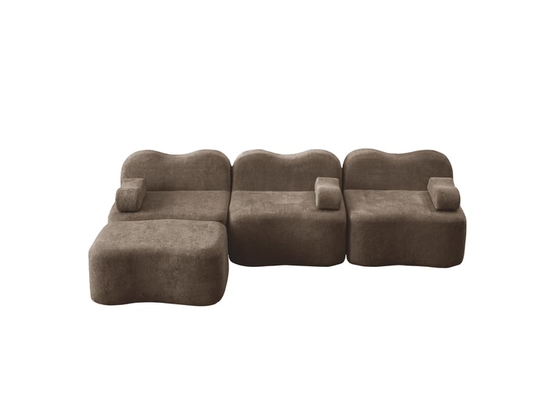  Canapé d'angle ulevr modulaire 3 places avec ottoman, assise profonde, velours marron, 288 x 167 x 70 cm  - Conforama A